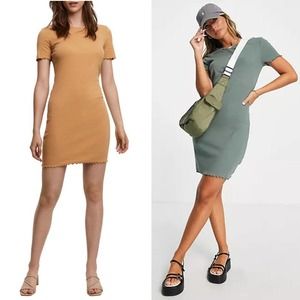 Vero Moda Natasha Short Sleeve Lettuce Trim Ribbed Knit Mini Dress XS